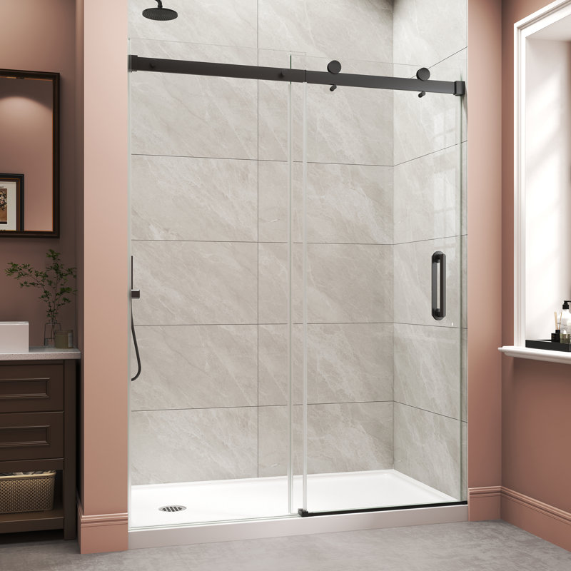 67"-72" W x 72" H Single Sliding Frameless Shower Door 1/4" (6mm) Clear Tempered Glass, Matte Black