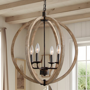 4 - Light Globe Orb Wood Chandelier