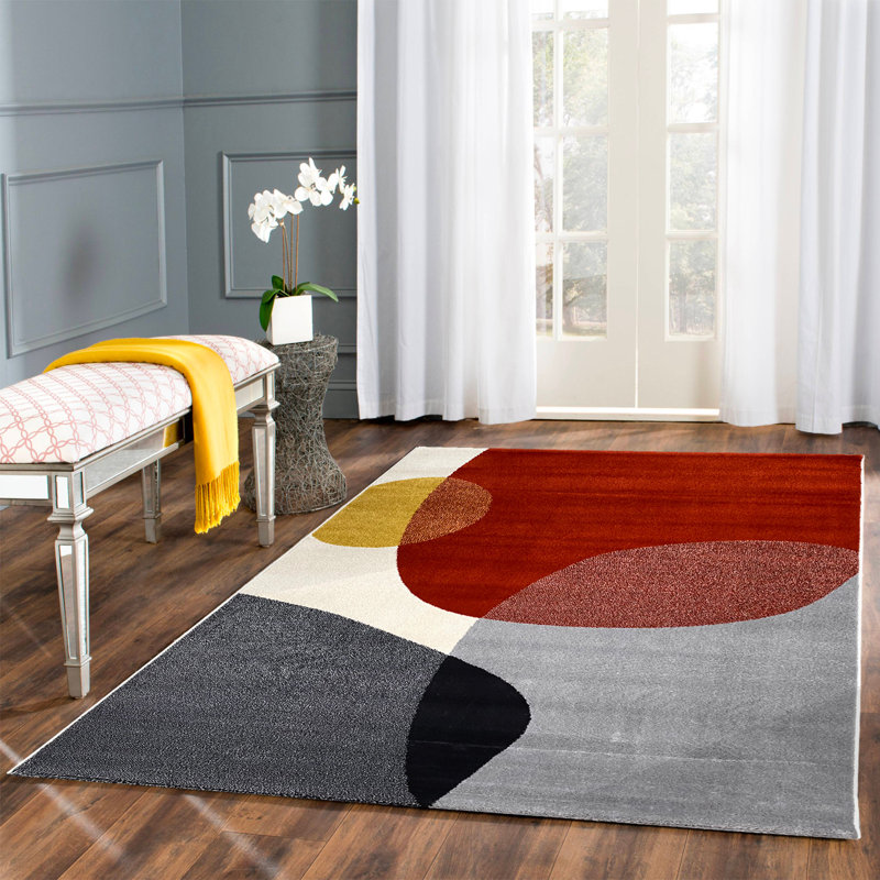 Tapis luxueux, 100% polypropylène, 5,0 x 7,5 pieds | Densité de 2 300 g / m², hauteur des poils de 0,4 po | Antibactérien, facile à nettoyer, orange vif et crème | Parfait pour le salon, la chambre à coucher et la salle à manger