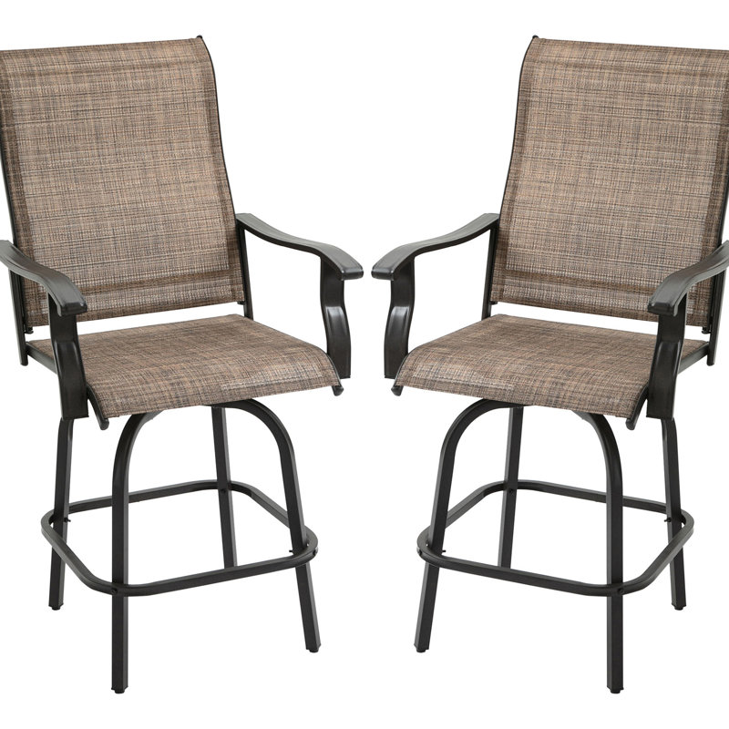 2 Outdoor Swivel Bar Stools With - Brown Patio Chairs For Balcony, Pool Area, Backyard Steel Structure, Breathable Seat, 23.5" W X 26.69" D 49.05" H, 242 Lbs Capacity 2Pcs Patio, Frame Backyard,
