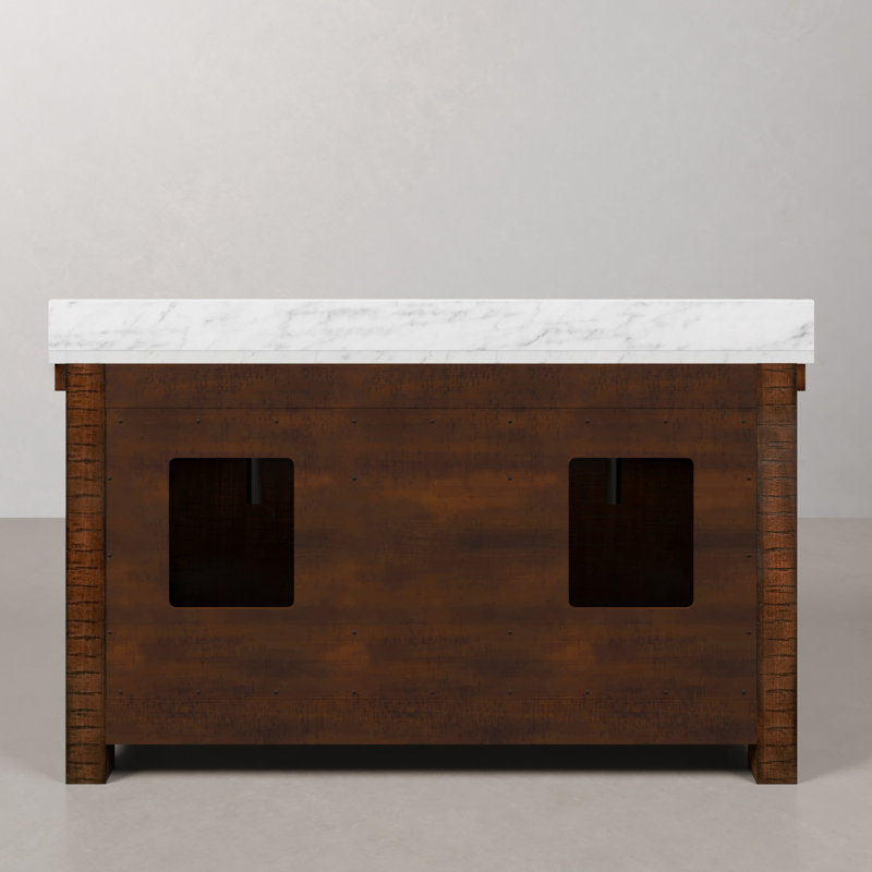 Aberdeen 60'' W Double Vanity, Carrara White, Rustic Sienna