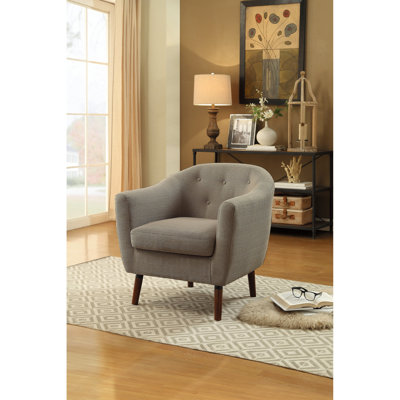 Fauteuil d'appoint rembourré en tissu beige rétro Mid-Century avec dossier à boutons, pieds en finition cerisier, rembourrage en mousse, capacité de 300 lb dans le salon