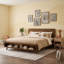 Lit plateforme en bois avec compartiments de rangement ouverts au pied du lit-1709400570