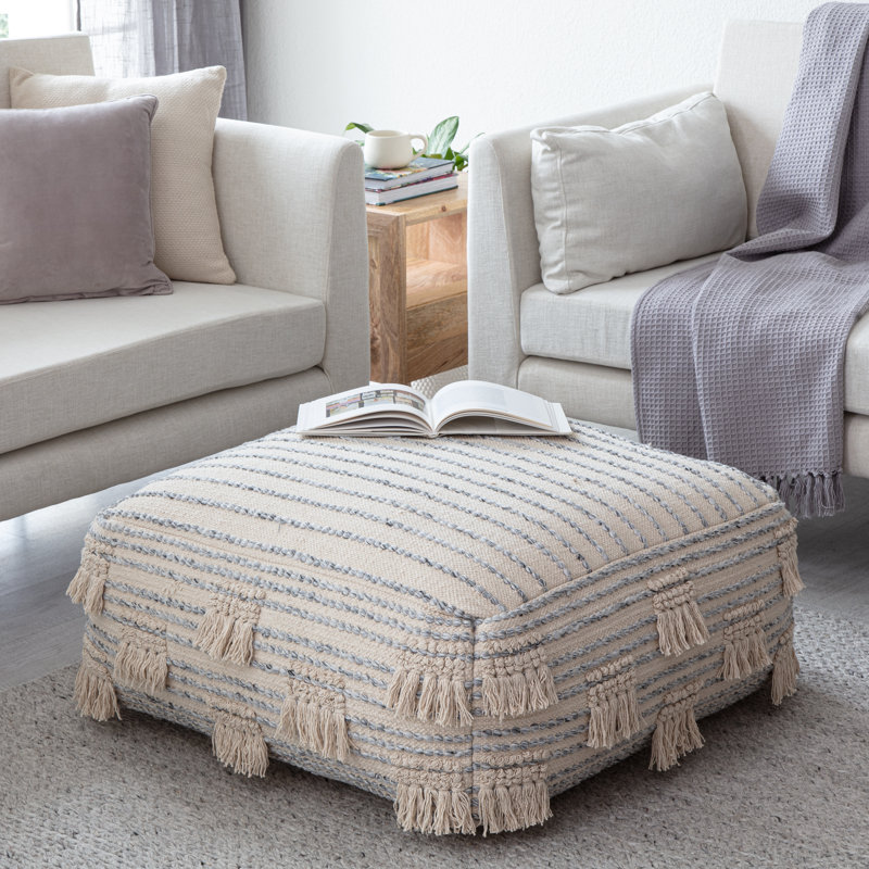 Graduation Day 34" x 34" x 16" Beige & Gray Pouf Ottoman - Modern Footrest
