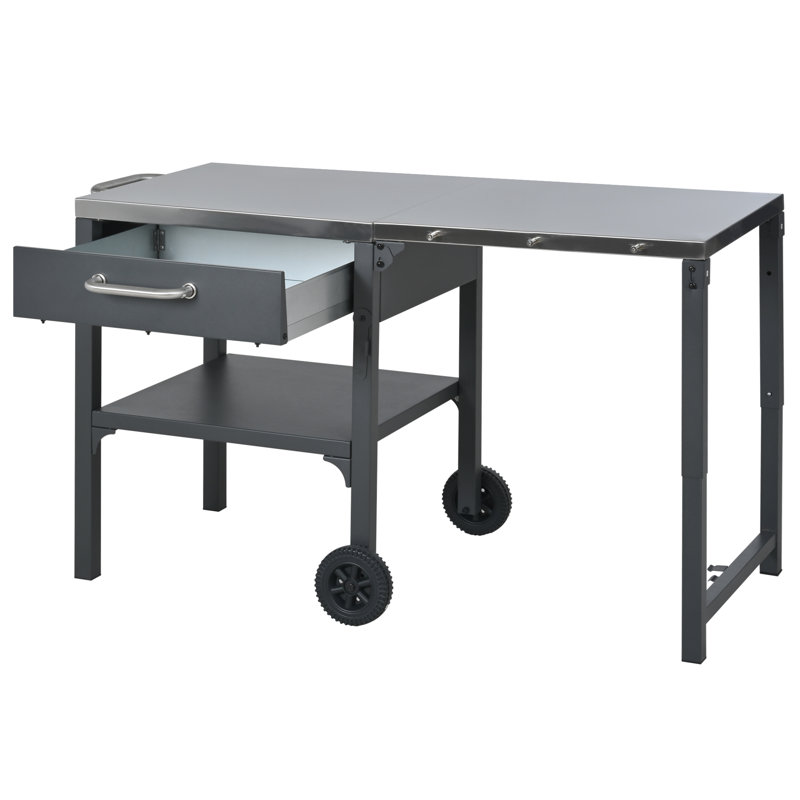 Outdoor Kitchen Cart Foldable Outdoor Prep Station Portable BBQ Cart Grill Cart with Foldable Top and Storage Space, Gray