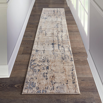 Tapis beige / gris en polyester / polypropylène tissé à la machine Addie