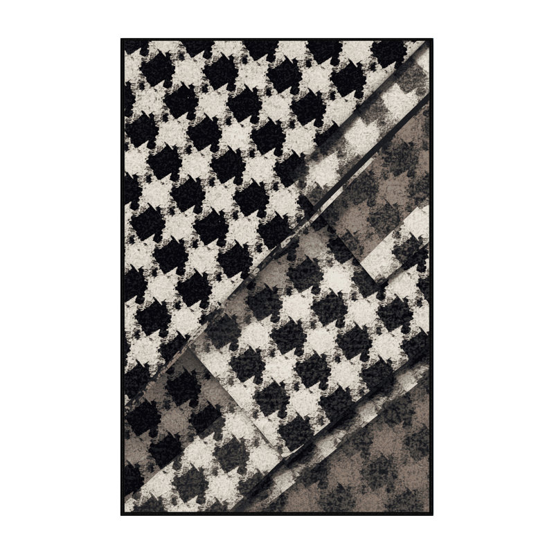 Soft Plush Earls Preppy Checkered Area Rug in Gray – Black Binding, 3x5