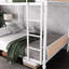 Lit superposé simple au dessus d'un lit simple en métal avec 3 marches, blanc, détachable et convertible, robuste, lit industriel blanc Idéal, chambres de garde-corps, surface lisse, rangement de 8,1 po, poids de 300 lb