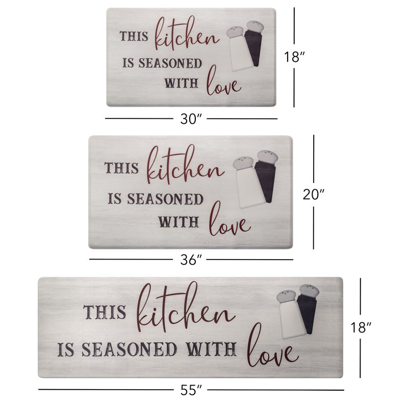 Gray and Red Anti-Fatigue Kitchen Mat with Quote