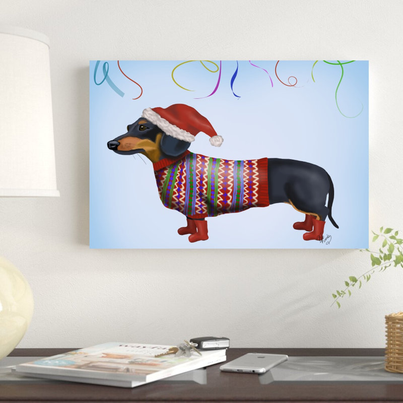 «Christmas Dachshund» par Fab Funky - impression sur toile tendue, H 12 po x l 18 po
