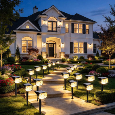Lot de 12 spots solaires d'extérieur étanches, pour illuminer votre maison, allée, jardin, cour, entrée, arbres, clôtures, fresques et sculptures.