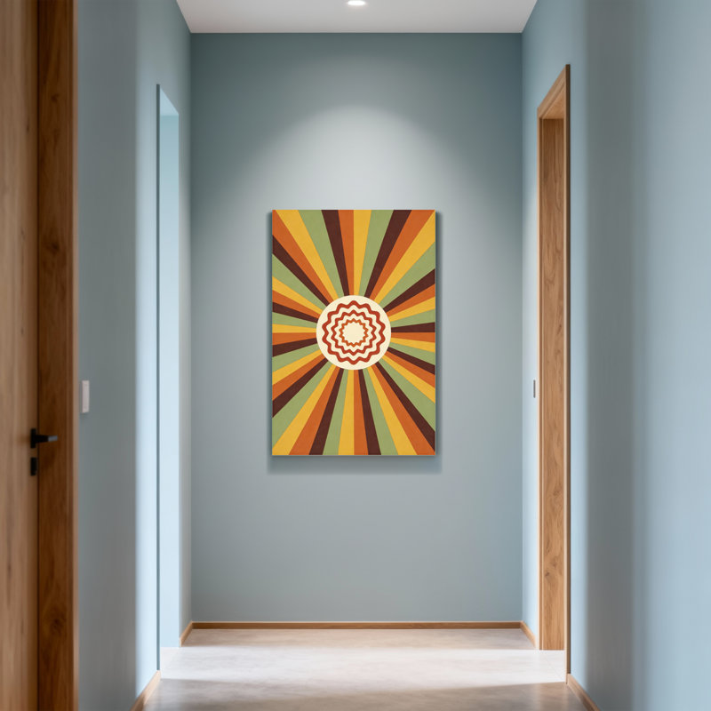 Motif géométrique abstrait rayonnant de soleil, H 18 po x l 12 po