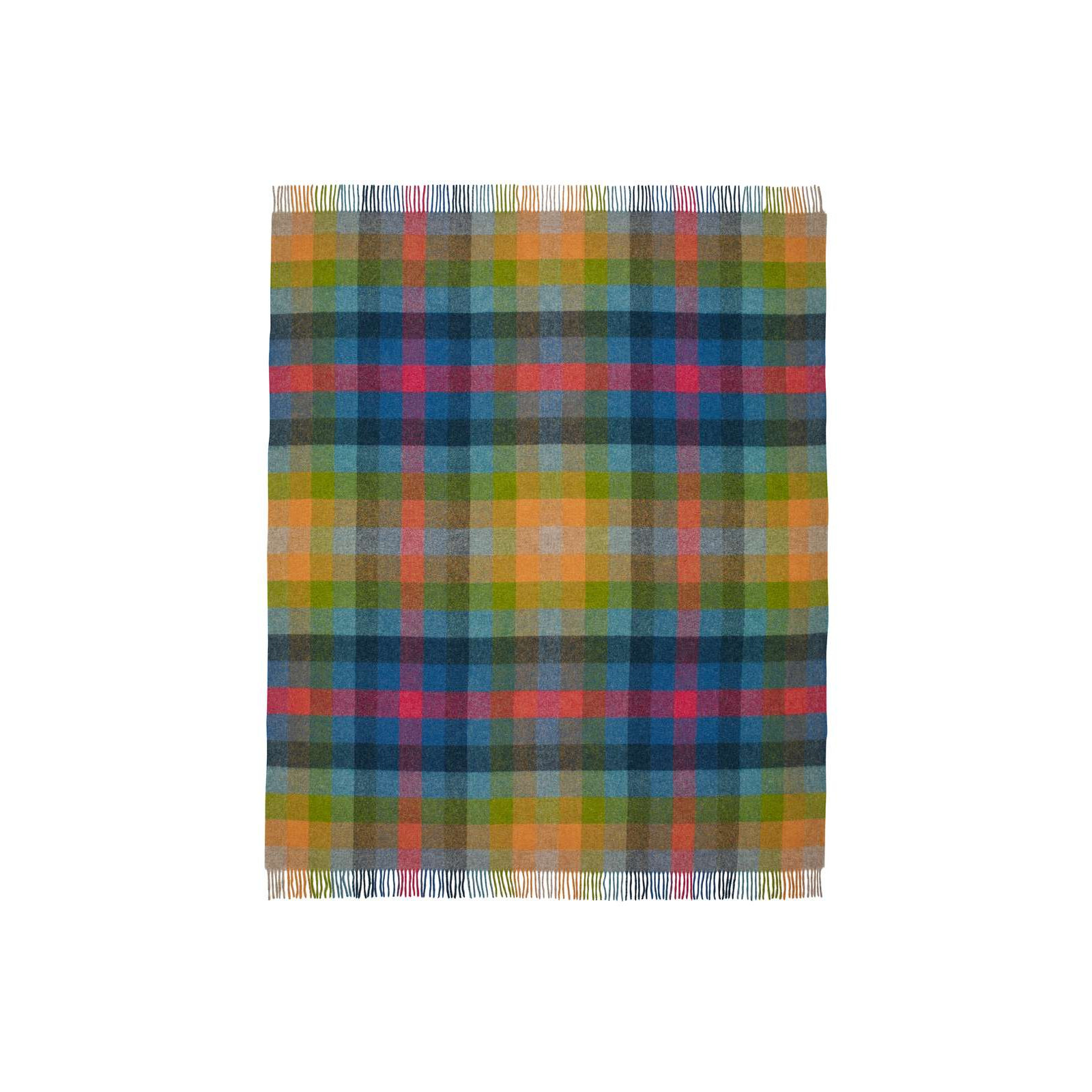 Shetland Wool Throw/Blankets Hand Woven Blanket, Blue/Green/Orange/Purple Geometric