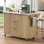 Îlot de cuisine cannelé de 55,5 po avec abattant, prise de courant, chariot de cuisine roulant avec plateau en faux marbre, tablettes réglables