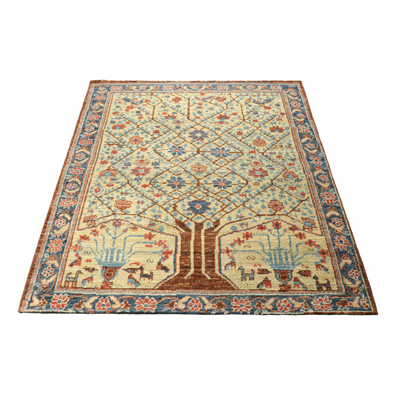 Rug & Kilim’S  Bakhtiari Style Rug In Beige With Colorful Floral Patterns, Rectangle 4' x 5'