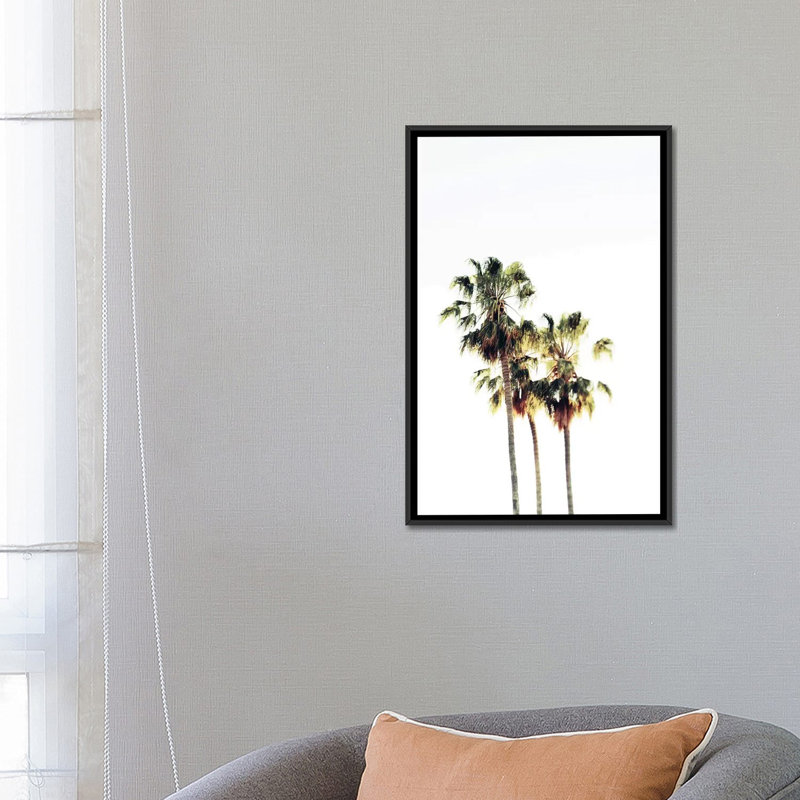 «The Palms Blanc», reproduction d'art sur toile, Toile avec cadre noir, Pas de tapis, H 26 po x l 18 po x P 1,5 po