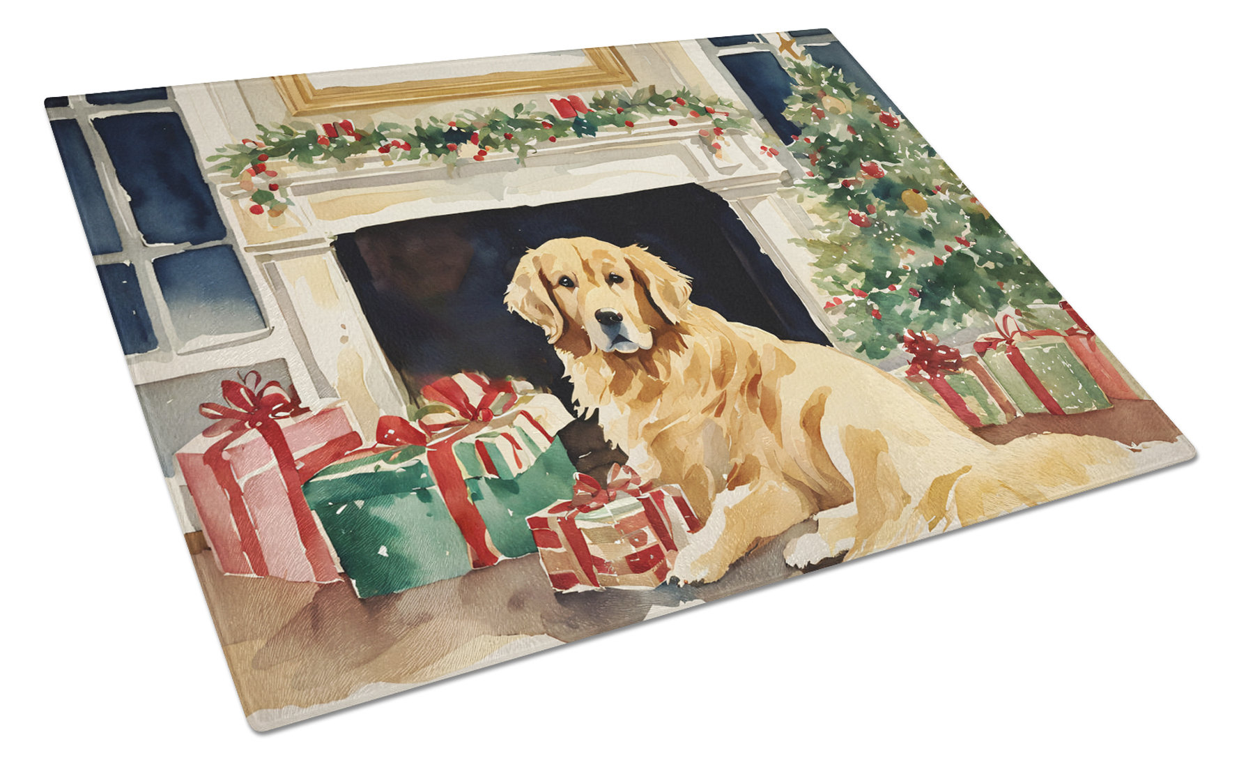 Caroline's Treasures Golden Retriever Cozy Christmas Glass Cutting ...