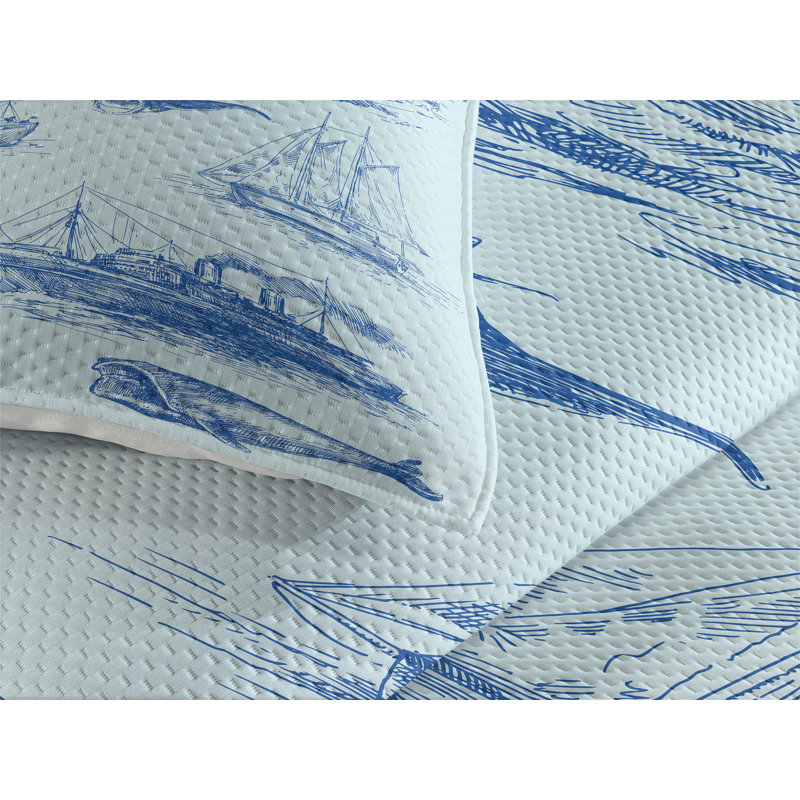 Coastal Polyester Coverlet, King Bedspread + 2 Shams