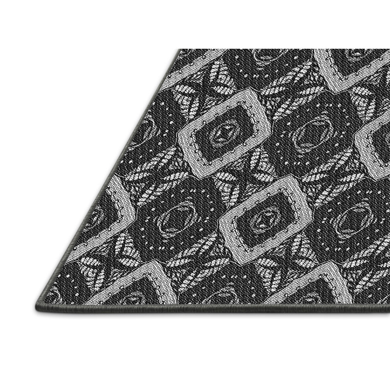 Tapis noir/gris à motifs, Rectangle 5 pi x 7 pi