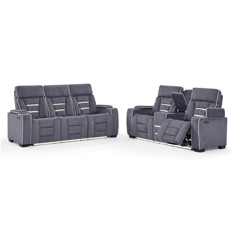 AUSTIN GREY RECLINING SOFA WITH STORAGE ARMS, L 38,18 po