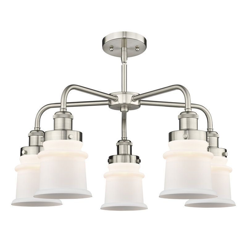 Alvi 5 - Light Glass Dimmable Chandelier, Matte White, Satin Nickel