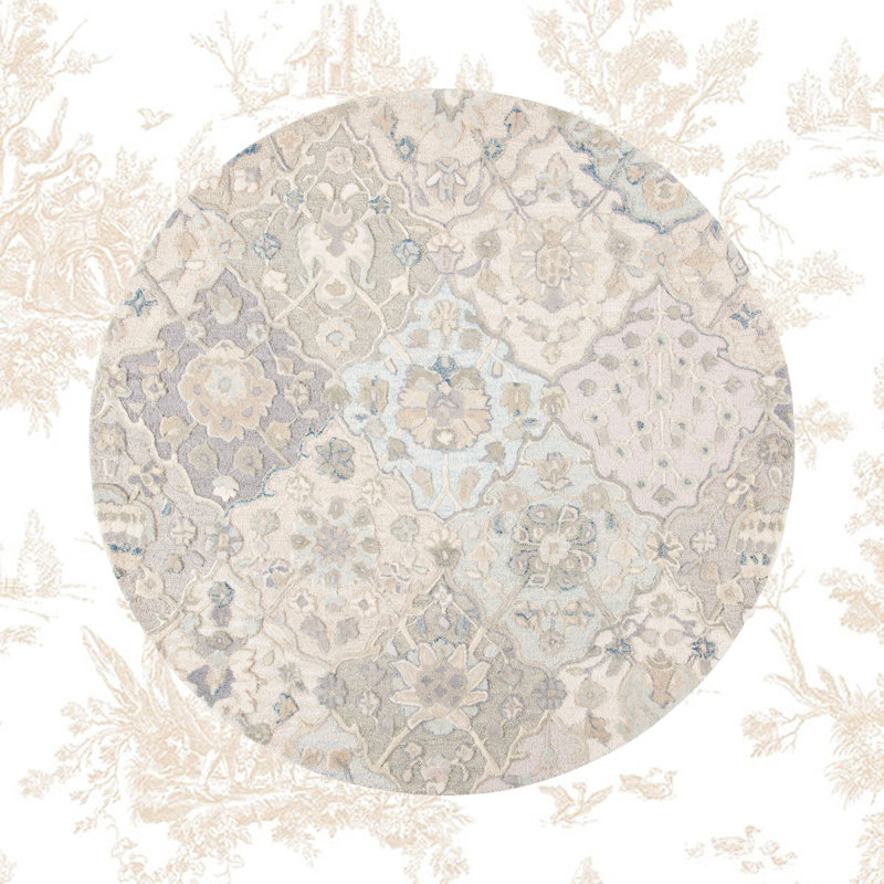 Tapis oriental gris / bleu en laine touffeté à la main Aurelijus, Rond 8 pi