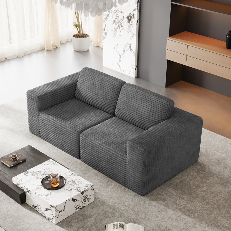 2 Seater Corduroy Sofa, Grey