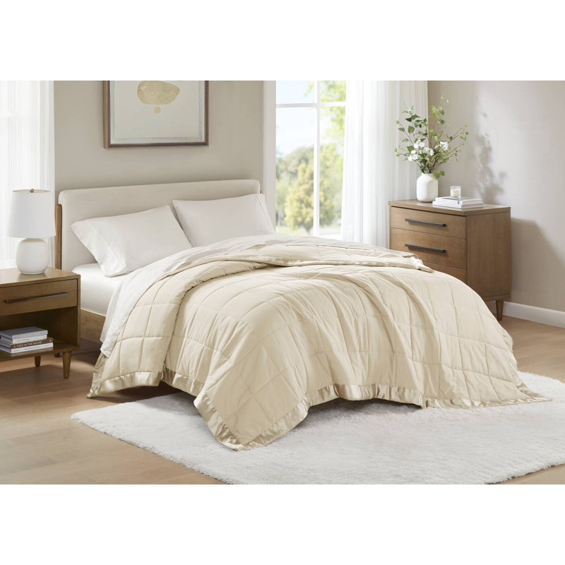 Lightweight Down Alternative Blanket with Satin Trim, Cream, King