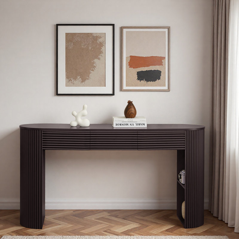Console rétro avec 3 tiroirs et tablettes de rangement cloisonnées, Espresso