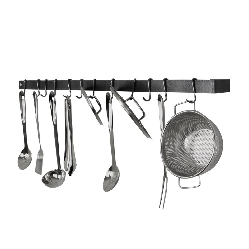 Utensil Bar Handcrafted Wall Mounted Pot Rack, Hammered Steel, 3" H x 48" W x 3" D