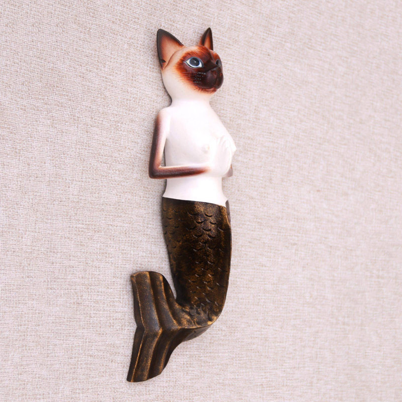 Figurine murale en bois pour chat siamois sirène