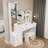 Mirror Cabinet + Round Mirror LED Vanity Table + Cushioned Stool, With 2 AC + 2 USB Power Station,17" Diameter LED Mirror, Touch Control-562142297