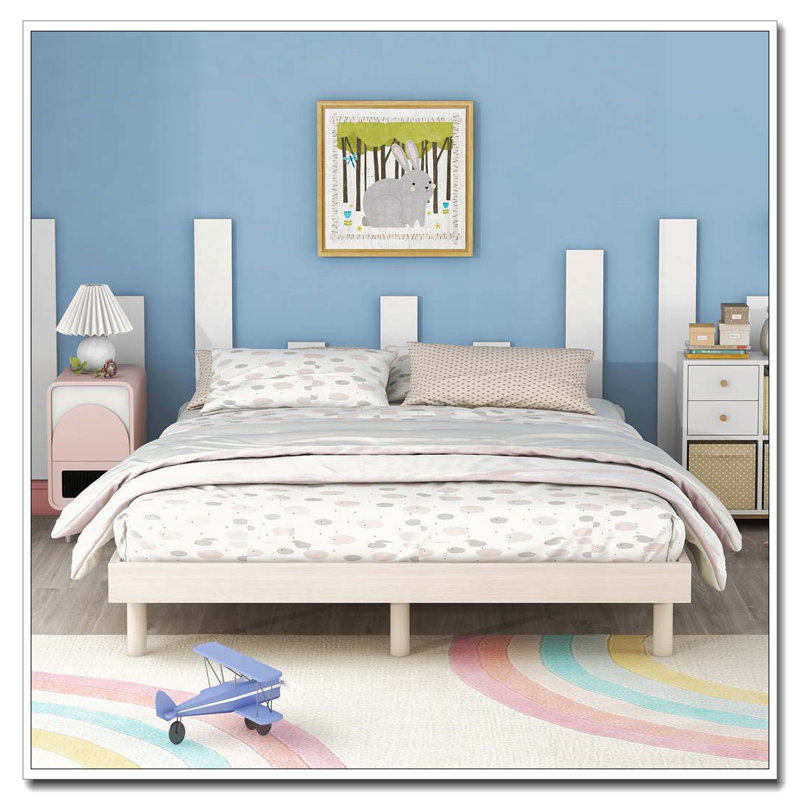Base de lit plateforme moderne flottante, Lit double, Blanchies