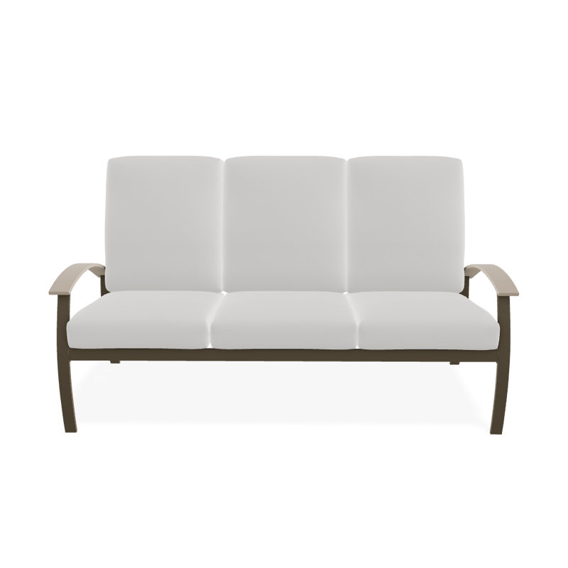 Askar 71.5'' Wide Powder Coated Aluminum Patio Sofa with Cushions, Textured Beachwood, Salt