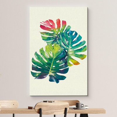 " Rainbow Monstera Swiss Cheese Leaves Plants Watercolor Modern Art Rustic "