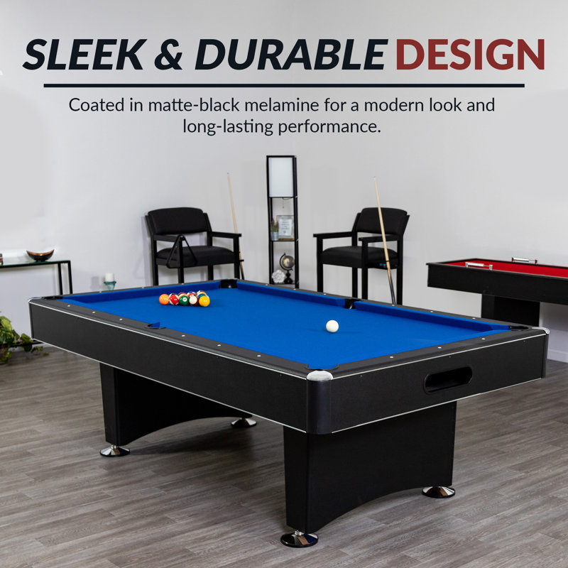 Hustler 8' Black Pool Table with Blue Felt and Ball Return