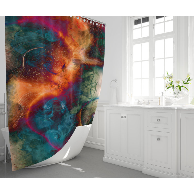 Rideau de douche abstrait bleu et orange Smokey Swirl, H 83 po x l 70 po