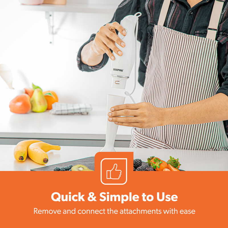 Geepas Hand Mixer & Hand Blender Set | Electric Whisk, Handheld Food Collection Cake Mixer for Baking, 7 Speed Turbo & Eject Button | Hand Blender Ideal for Smoothies Shakes Vegetables Baby Food Soup