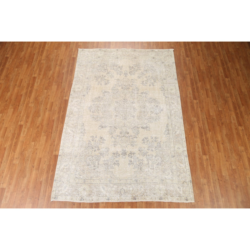 Tapis Tabriz patiné délavé noué à la main 6 x 9