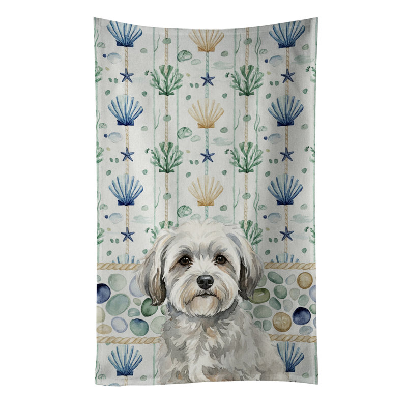 Serviette de cuisine en coton blanc et gris, Blanc avec coton de Tuléar gris