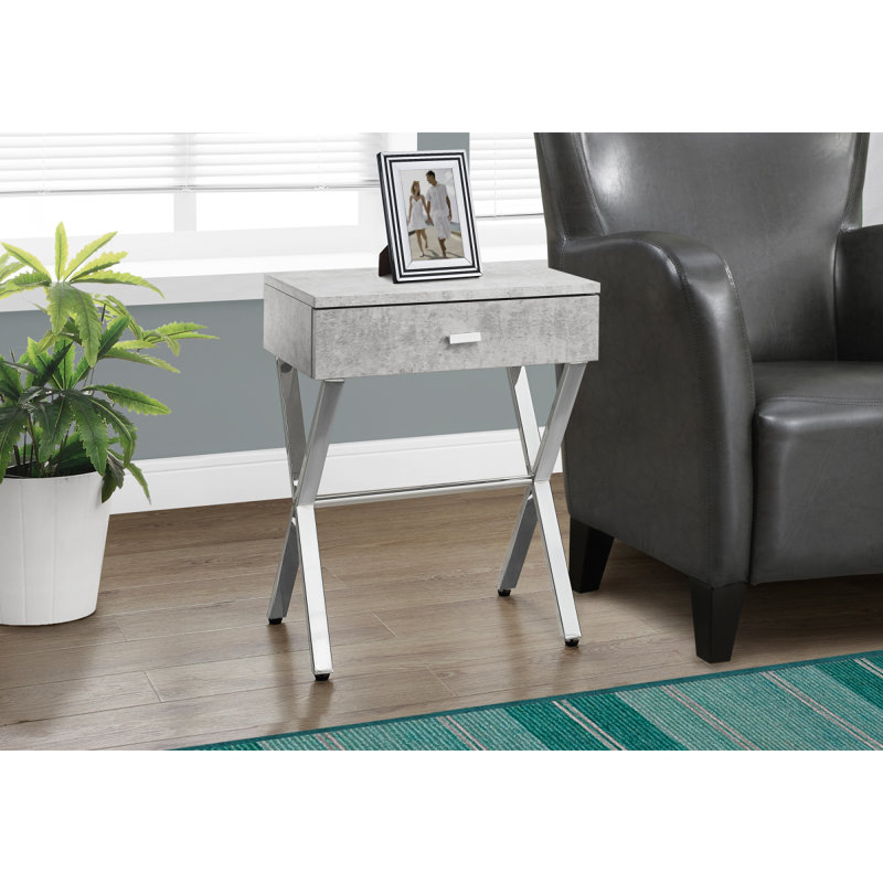 Side Table with Metal X Base Frame, Gray, Silver