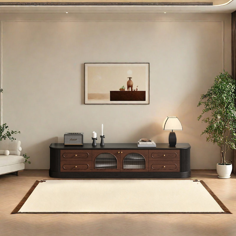 Meuble télé en bois de chêne massif avec bords lisses, H 20,07 po x L 86,61 po x l 15,74 po