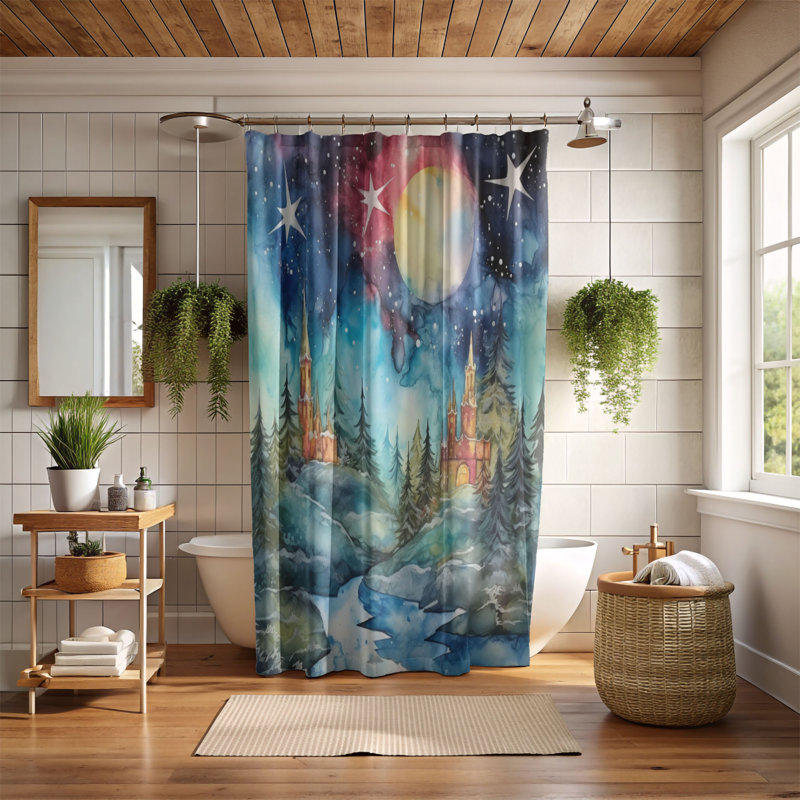 Peinture à l'encre d'hiver - Rideau de douche standard 1 pièce, H 74 po x l 71 po