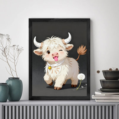 Reproduction d'art encadré noir avec joli veau blanc rétro