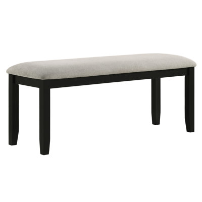 Black Gray Dining Bench With Solid Wood Frame - Fabric Upholstered, Contemporary For Table Area