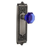 Cobalt Crystal Waldorf Interior Mortise Door Knob with Egg & Dart Long Plate