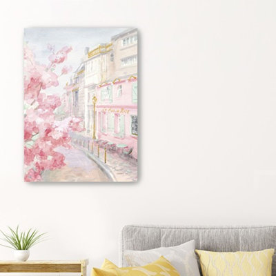 Joli art mural rose pastel Paris Street