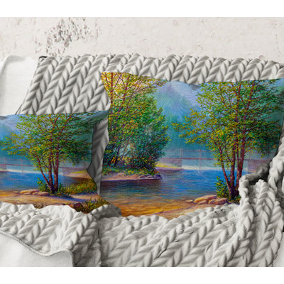 Square,Green Trees By The Riverside - Traditional Printed Throw Pillow