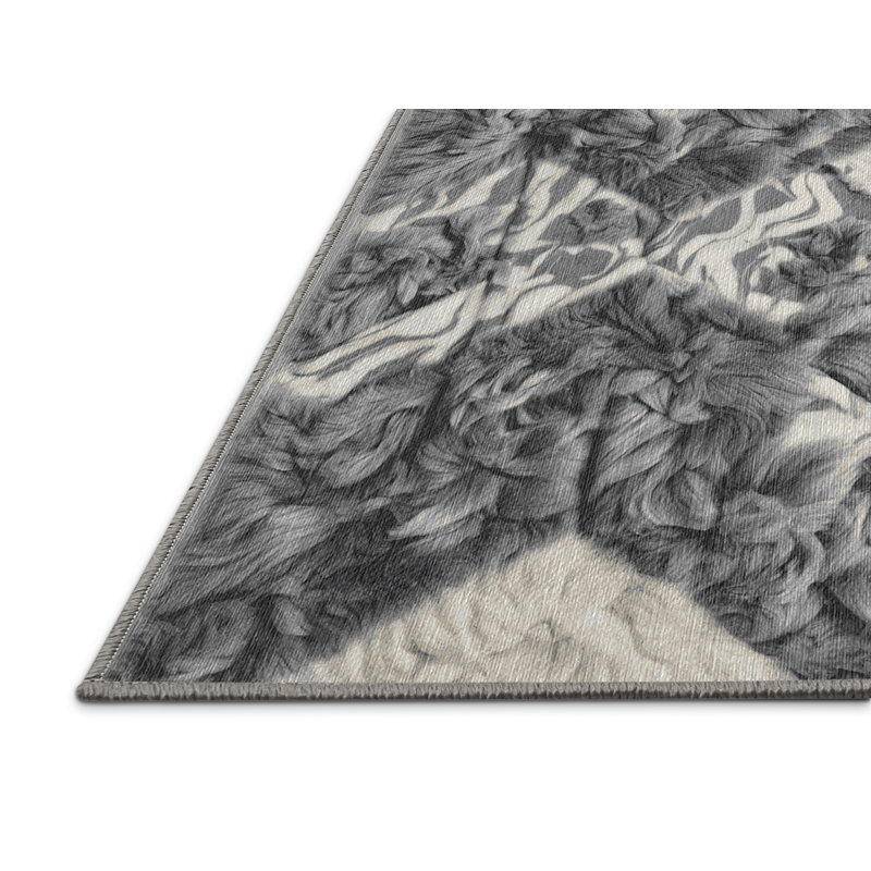 Machine Washable Gray Area Rug, Rectangle 6' x 9'