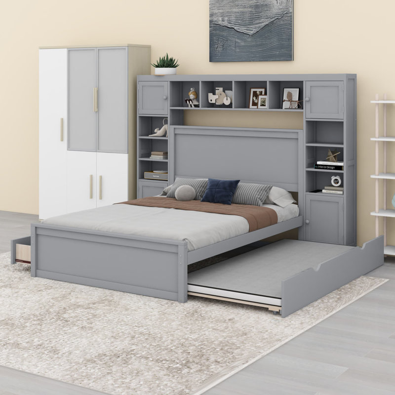 Lit en bois avec armoire tout-en-un, Gris